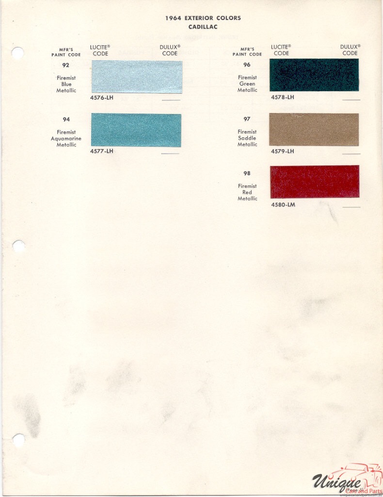 1964 Cadillac Paint Charts DuPont 2